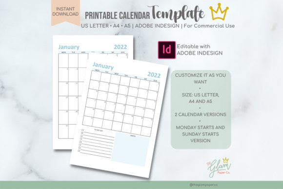 Calendar InDesign Template, Planner for Every Project