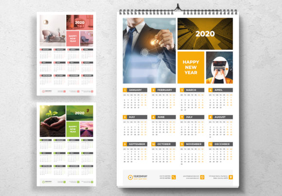 Wall Calendar 3 Color Styles: Modern Template for Print